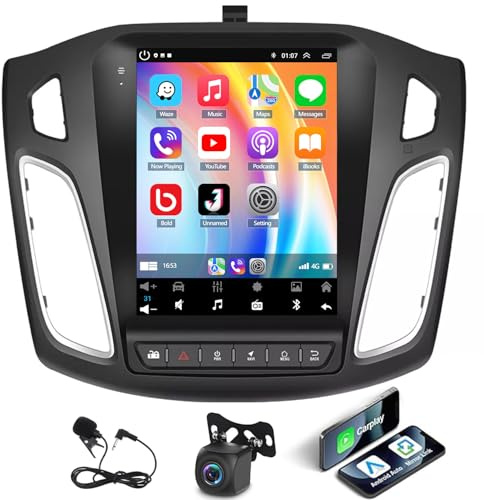 Radio Coche para Ford Focus 2012-2018 con CarPlay Android Auto,Pantalla táctil de 9.7 Pulgadas Autoradio Reproductor con GPS Navegación Bluetooth WiFi FM RDS cámara de Respaldo Android 13 2+32G