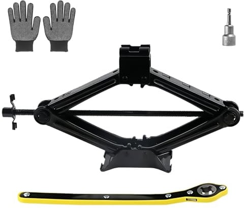 Car Jack Universal Scissor Jack for Emergency Tyre Change Lifting Tool | Heavy-Duty, with Quick-Ratchet Handle, Gloves & Drill Compatibility, Portable Car Lift for SUV, MPV, Van (2 Tons)