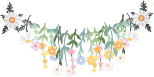 Wildblumen-Papiergirlande, Gänseblümchen-Banner mit Blättern für Frühling, Garten, Babyzimmer, Geburtstag, Hochzeit, Babyparty-Dekoration