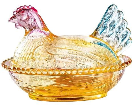 Glas Hühner Keksdose Vintage mit Deckel Lustige Hühnerform für Snacks Desserts Tischdeko 12x8 cm Stil 1