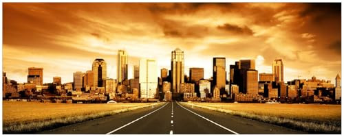 Wallario Küchenrückwand selbstklebend 115 x 50 cm, Motiv: Skyline am Ende der Straße | Spritzschutz abwischbar & pflegeleicht