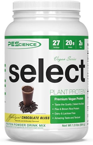 PEScience Select Vegan Plant Based Protein Powder, Chocolate, 27 Serving, Pea and Brown Rice Blend