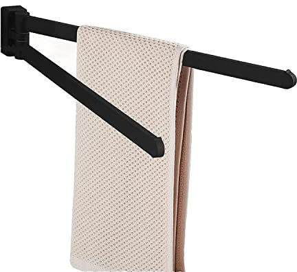 CASEWIND Handtuchstange Schwarz Matt, Wand Handtuchhalter Bad, Badtuchhalterung Zweiarmig Schwenkbar Nostalgie mit Bohren Wandmontage