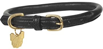Digby and Fox Rolled Leather Dog Collar in Black M, Black