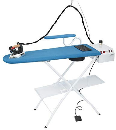 EOLO Table à Repasser Professionnelle Aspirante Planche Chauffée avec Régulation de Température Chaudière en Cuivre Fer à Repasser avec Pare-Vapeur Jeannette Etagère à Linge AS08 Efficacité A++