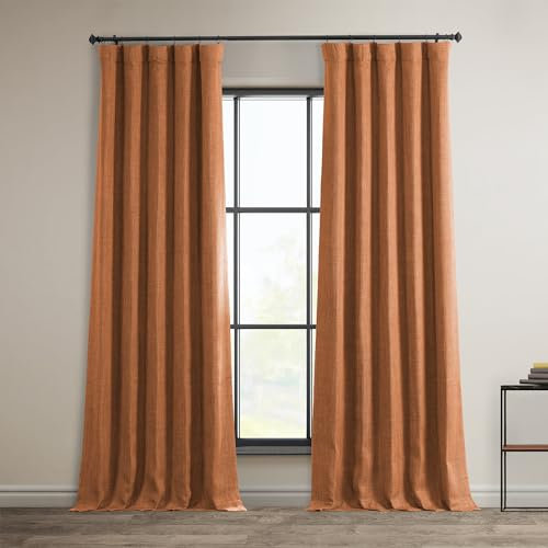 HPD Half Price Drapes Faux Linen Room Darkening Curtains - 108 Inches Long Luxury Linen Curtains for Bedroom & Living Room (1 Panel), 50W X 108L, Desert Orange