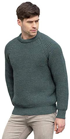Men's Fisherman's Ribbed Crew Neck Jumper Moss