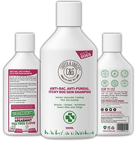 Dog Shampoo For Itchy skin Antibacterial And Antifungal | Natural Medicated Low Lather Safe Formula | Fast Absorbing and Skin Cooling First Aid | Great For Grazes Skin Irritation