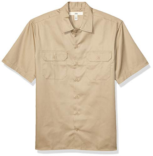 Amazon Essentials Men's Short-Sleeve Stain and Wrinkle-Resistant Work Shirt, Khaki Brown, L