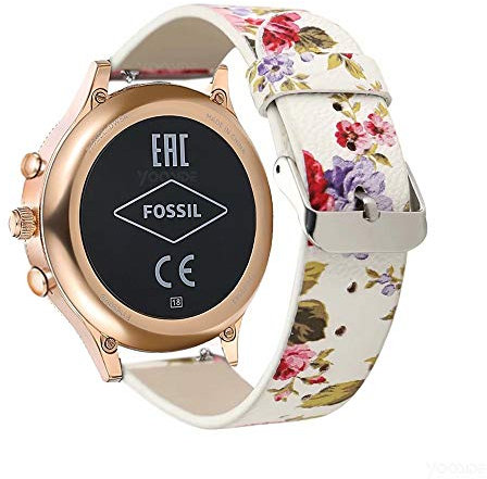 YOOSIDE 18mm Watch Strap for Fossil Women's Gen 6 / Women's Gen 5E, Quick Release Floral Print PU Leather Wrist Band Compatible with Fossil Q Venture Gen 3/Gen 4/HR Gen 4 (Pink Flower)