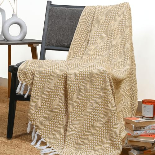Überwurfdecke in Lametta Gelb warme Wohnzimmer-Deko Überwürfe für Sofa und Couch, 152 x 127 cm