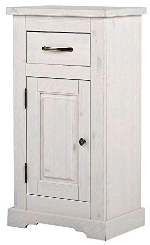 Lomadox Landhaus Badmöbel Unterschrank mit Schubkasten, Massivholz Kiefer weiß Gebleicht, B/H/T: 45/85/30cm