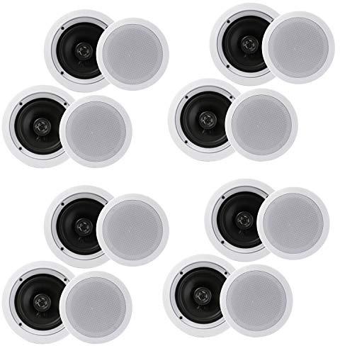 Pyle PDIC1661RD 6.5 Inch 200 Watt in Ceiling Wall Speakers 2 Way Flush Mount Home Indoor Stereo Speaker System Pair, White (4 Pairs)