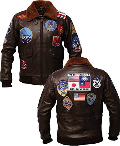 Vintagearc Mens Real Leather Fur Collar Flight Jacket Air Force Aviator Pilot Flying G1 Bomber Jacket- USAAF Bomber Leather Jackets (Brown, L)