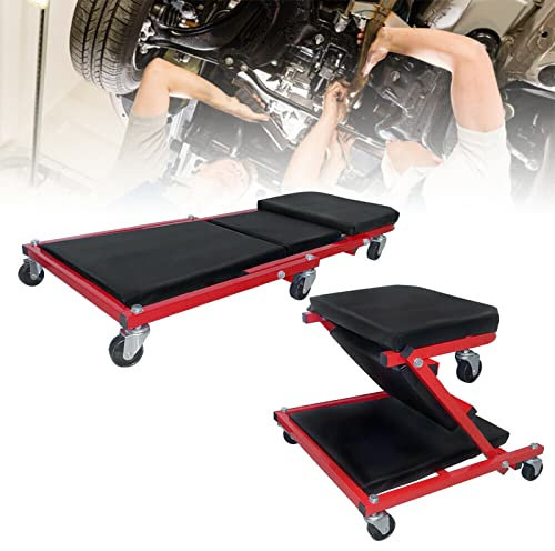 YRHome 2 in1 Rollbrett Montageliege Montagerollbrett Werkstattliege Werkstatthocker Faltbar Max 150KG 92x44x12cm 360° Rollen