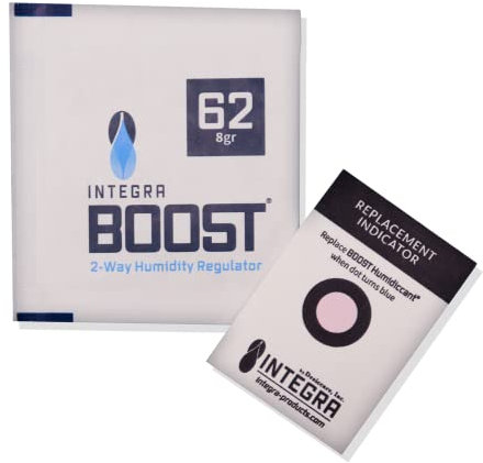 (EUR 181,12/1 Kg) Integra Boost 62% - 10 x 8g Feuchtigkeitsregler I 2-Wege Luftbefeuchter mit Indikatoranzeige - Verbessern Luftqualität mit Luftbefeuchter Pflanzen - Befeuchtungsset-Okaei Hülle