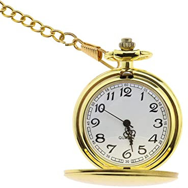 ECSiNG Vintage Quarz Taschenuhr Glatt Poliert Taschenuhr Klassische Taschenuhr mit Kette für Männer Frauen Geburtstag Jahrestag Valentinstag, gold