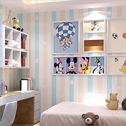 通用 Cartoon Non-Woven Blue and Pink Vertical Striped Boy and Girl Bedroom Wallpaper Nor-Pasted 1.73'W X 32.8'L (Light Blue)