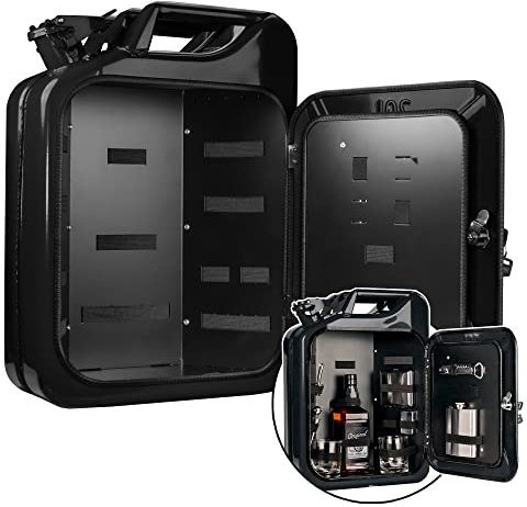 AMAVEL Kanister Bar 20 l | Schwarz | Unbestückt | Benzinkanister Minibar, Barschrank für alkoholische Getränke, Flaschenkorb und Mini Bar Set, Besonderes Geschenk für Männer, Vatertagsgeschenk