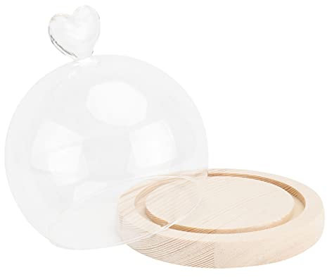 Abaodam Glasblumen-Kuppel, Andenken-Display, Globus, klares Glasglocke, Kuppelglas mit Holzsockel, Mikro-Querformat, für unsterbliche Rose, Blumen, Actionfiguren, Herzgriff