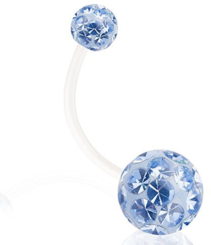 Piercingfaktor Bauchnabelpiercing Bioflex Bauch Bauchnabel Piercing Anhänger mit Schwangerschaft Flexibel Stecker Ferido Kristall Kugel Hellblau 15mm