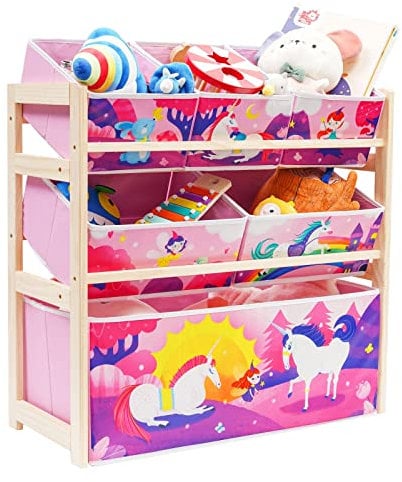 Organisers Kids Toy Book Storage Organizer Pink Large Capacity Space Saver Toy Storage Shelf with 6 Storage Boxes, Ideal for, Children's Room, Playroom,Living Room