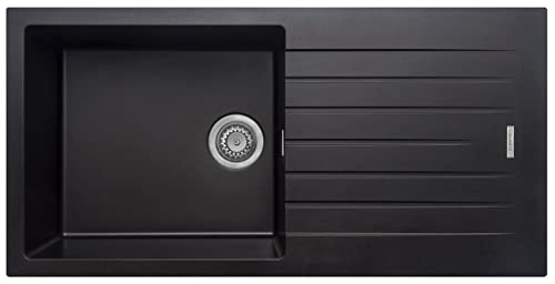 Liquida LG100BL 1.0 Bowl Granite Reversible Inset Black Kitchen Sink with Waste