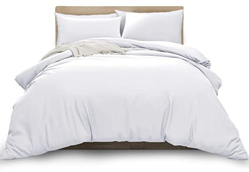 MOONLIGHT20015 Double Duvet Cover White Solid Soft Double Bedding Duvet Cover Set with 2 Matching Pillowcases