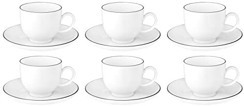 Seltmann Weiden 6 x Kaffeetasse mit Untere 0,22 l Lido Black Line 10826 - Kaffeeobertasse Kaffeeuntertasse