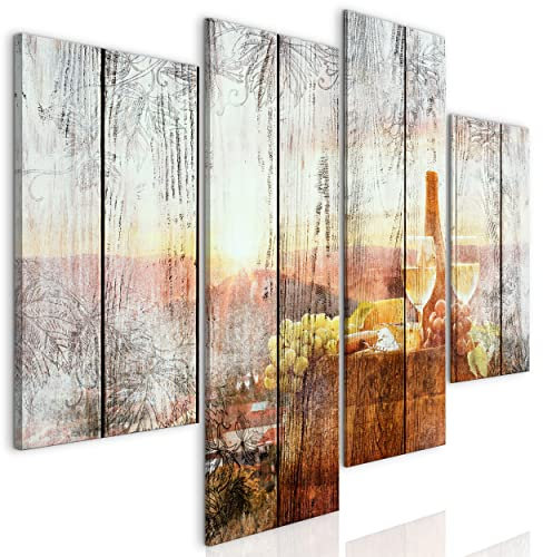 decomonkey Bilder Set Abstrakt 126x98 cm 4 Teilig Leinwandbilder Bild auf Leinwand Wandbild Kunstdruck Wanddeko Wand Wohnzimmer Wanddekoration Deko Holz Ornament Küche