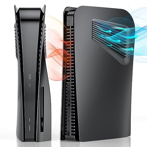 PS5 Faceplate for Playstation 5 Console, PowerextraPro Anti-Scratch Dustproof PS5 Console Cover, PS5 Plates for Disc Edition, Premium ABS Replacement PS5 Console Plate with Cooling Vent (Black)