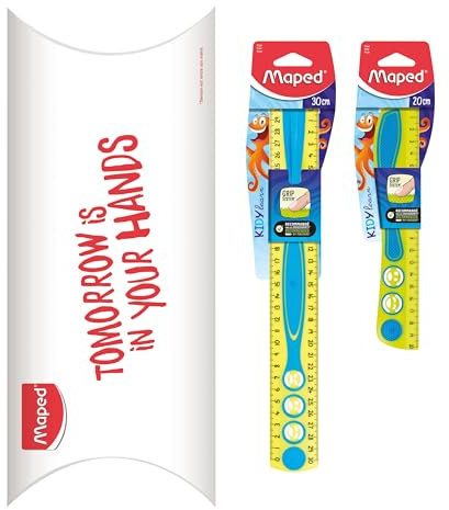 Maped Kidy'Grip Lineal 2 Stück – Lineal 20 cm + Lineal 30 cm – Anreißlineal – rutschfestes Grip-System, sehr gut lesbare Skala – Blau/Grün