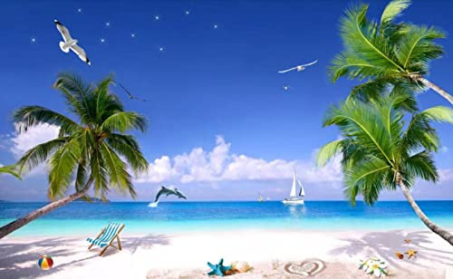Papier Peint Panoramique 3D Plage Plage Cocotiers Bord De Mer Paysage Marin Papier Peint 3D Intissé Moderne Décoration Murale