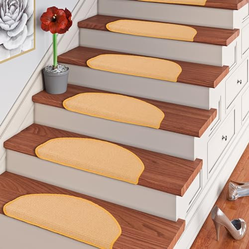 Snapstyle Natur Sisal Stufenmatte Halbrund Einfarbig, Größe/Ausführung/Menge:24x65 cm (halbrund) 15 Stck., Farbe:Honig