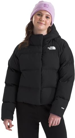 The North Face Girls' North Down Hooded Jacket | Water Repellent, 600 Fill Recycled Waterfowl Down, & Insulated Hood, TNF Black, Small