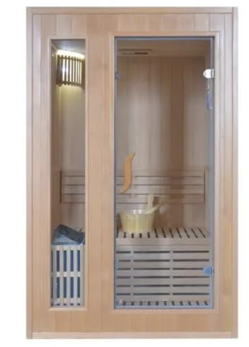 - DOMUS ARREDO - Finnische Sauna 120×110 cm aus Hemlockholz und mit Sawo SN056 Ofen