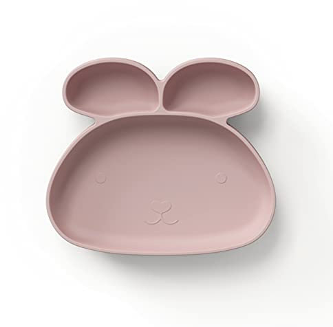 ÜneeQbaby Piatti per Bambini Delight Design divertente, Senza BPA, Sicuro per Lavastoviglie, Microonde e Forno - Perfetti per i Più Piccoli (Coniglio - Nebbia Rosata)