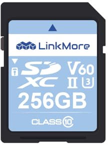 LinkMore XV26 256GB SDXC UHS-II Card UHS-II SD Card, C10, U3, V60, SD Card for Digital Camera, Drone Support 4K 8K Video, Camera Memory Cards up to 250MB/s Read Speed, 200MB/s Write Speed