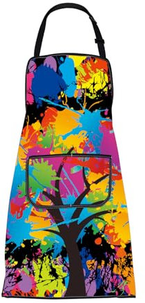 CMNIM Malschürzen für Künstler, Maler, Kunst, Geschenke für Damen und Herren, Kunstmalliebhaber, Geschenk, Malerei, Kochschürze mit Taschen, 24316 Bunte Baumschürze, Medium