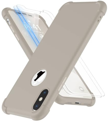 ORETECH for iPhone X/Xs Case, with [2 Pack 9H Screen Protectors] [10 Ft Military Grade Drop Test] [Camera Protection] 360 Shockproof Ultra Thin Anti Scratch Hard PC Silicone Cover - Stone Grey