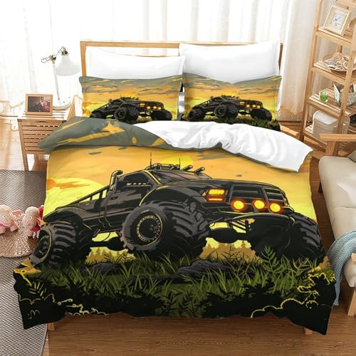 KKOLASXZE 3D LKW Bettwäsche Sets Bettbezug Set Von 3 Kinderbettwäsche Weiche Bettwäsche Set Mit Reißverschluss Bettwäsche Für Kinder Jungen Mädchen Erwachsene Bettbezug Set Single(140x200cm)