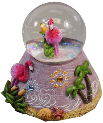 The Bridge Collection Flamingo-Schneekugel, Strand-Wasserkugel, Küstendekoration für Schlafzimmer, rosa Flamingo, Schneekugel, Geschenk für Ozeanliebhaber, Sommerdekoration für Ozeandekoration,
