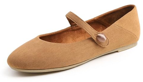 Feversole Women's Mary Jane Fashion，Scarpe Basse Classiche da Donna Décolleté Eleganti Mary Jane con Fibbia Morbida Scarpe da Ballo per Velvet per Donna Cammello 38