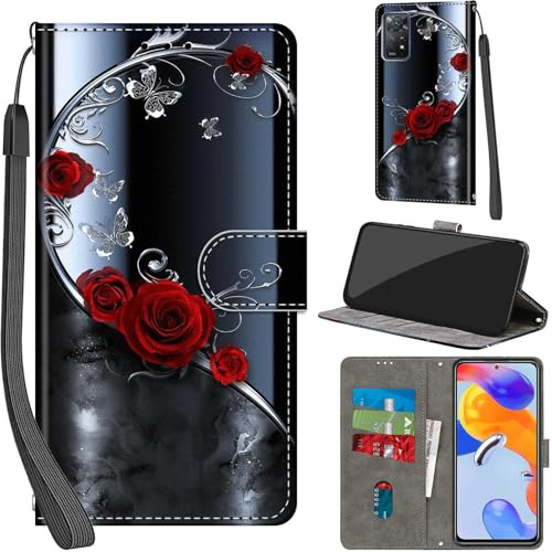 Handyhülle für Xiaomi Redmi Note 11 Pro Hülle, silberner Schmetterling | PU Leder, Klappbar, Kartenfächer, Ständer, Kameraschutz, Brieftasche, Magnet, Stoßfeste, Muster Motiv