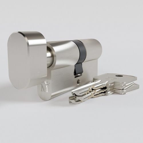 Sempro Cylindre de serrure à bouton, 3 clés, en laiton nickelé, 40/40, avec bouton, testé selon la norme EN 1303:2015
