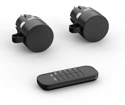 Perfect Funksteckdosen mit Fernbedienung Aussen, 2 x Steckdose mit Funkfernbedienung, 2300 Watt, 230V Outdoor Set, 30m Reichweite, IP44, Stromsparen, Schwarz
