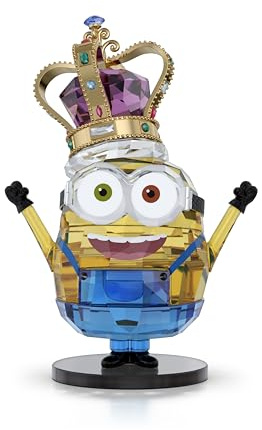 Swarovski Minions King Bob Figurine, Multicoloured Faceted Crystal with Chrome-Finished Accents, Black Artificial Leather and Gold-Tone Metal Accents, Part of the Minions Collection
