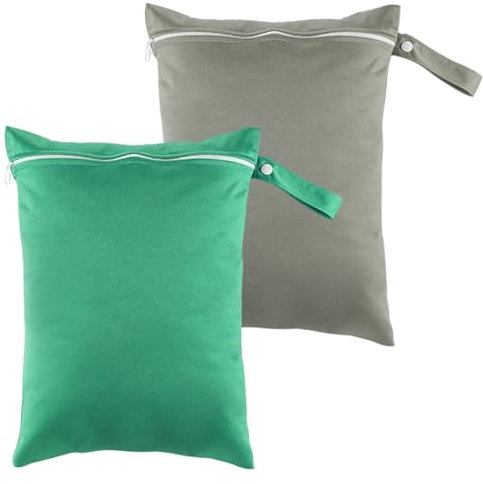 CENCERY 2 Stück Nasstasche, Schmutzwäschebeutel Reise, Wetbag groß, Reise Wäschesack, Schwimmbeutel wasserdicht, Beutel für nasse Badesachen 30 * 40cm (Grau/Grün)