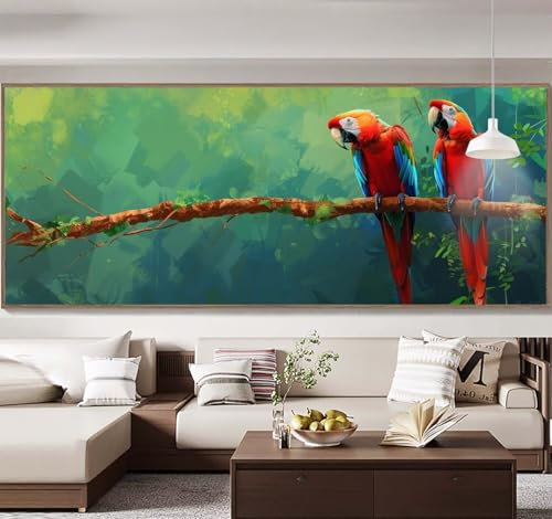 Peinture Numero Adulte Perroquet，Couple Peinture par Numero Adulte Grand Format 80x200cm，DIY Kits de Peinture au Numéro Pigment Acrylique Paint by Numbers Pour Maison Décor Cadeau(Sans Cadre) E71