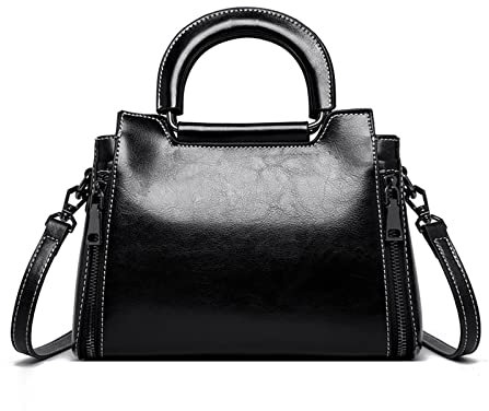 Luxus Handtaschen Retro Umhängetaschen for Frauen Handtasche Damen Echtes Leder Shouldbags Weiche Leder Tasche(Black)